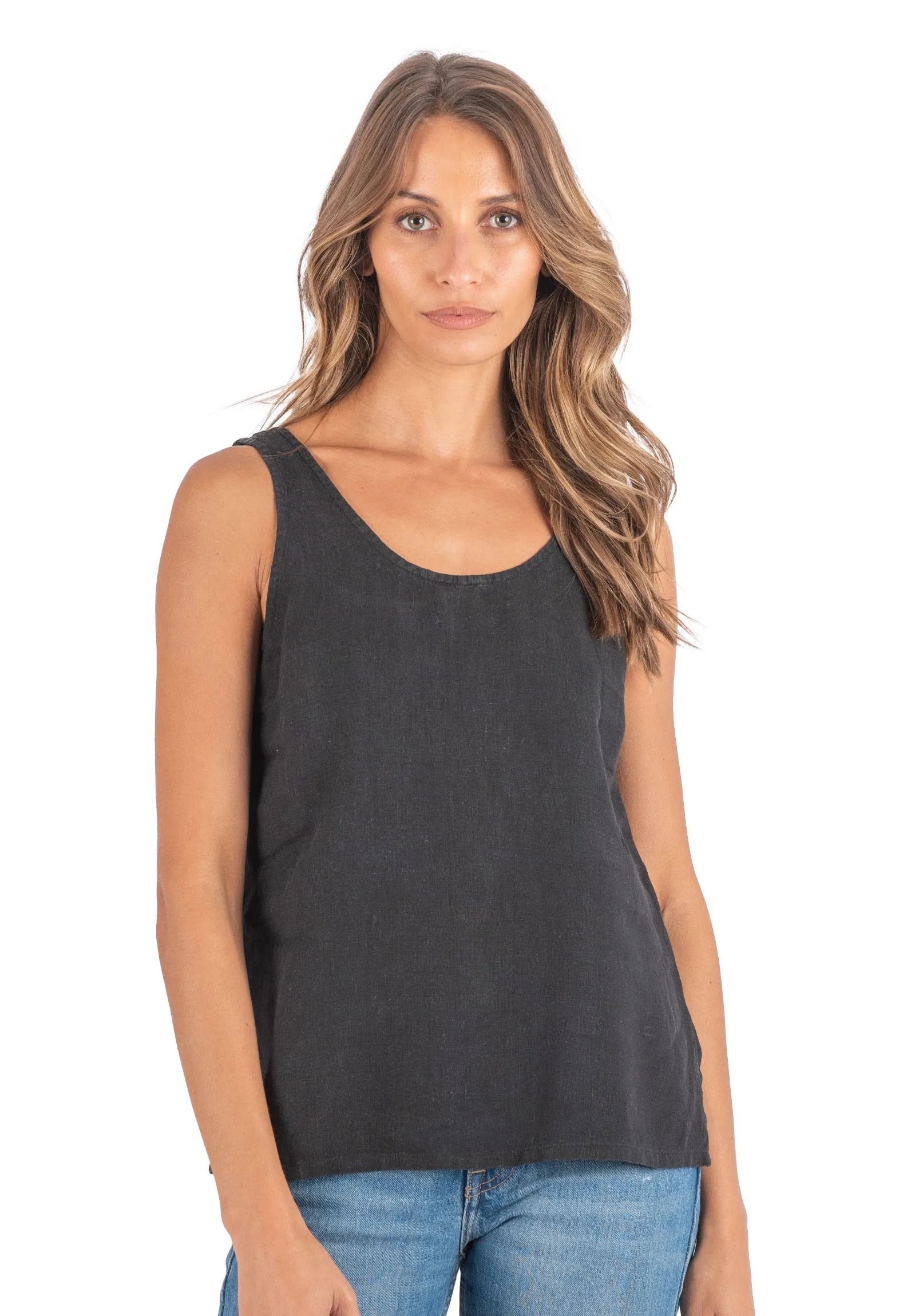 Tanya Tank Black Linen Top