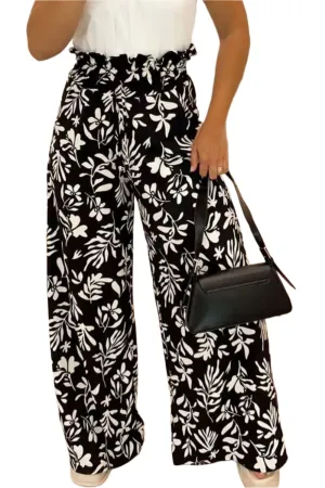 TEEK - Black Full Size Printed High Waist Wide Leg Pants