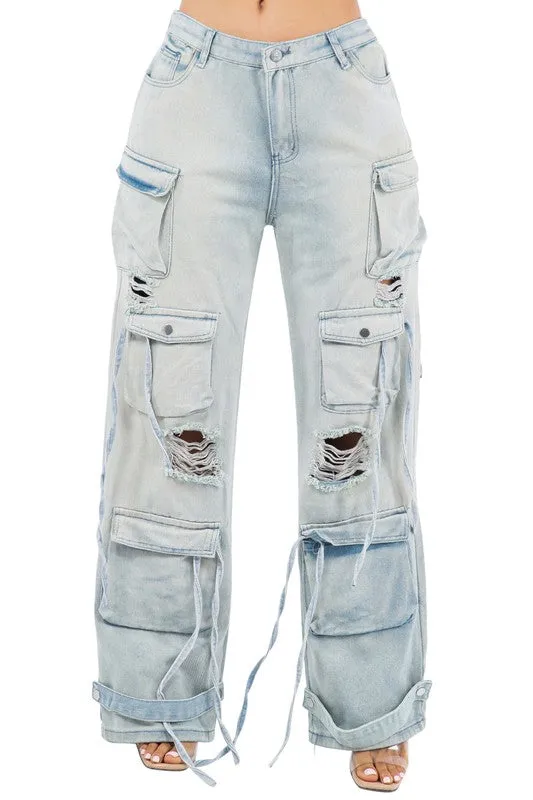 TEEK - LIGHT BLUE SEXY CARGO STYLE DENIM PANTS