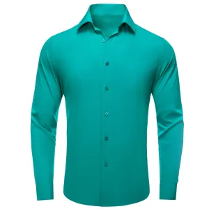 Ties2you Men's Shirt Tiffany Blue Silk Solid Long Sleeve Shirt