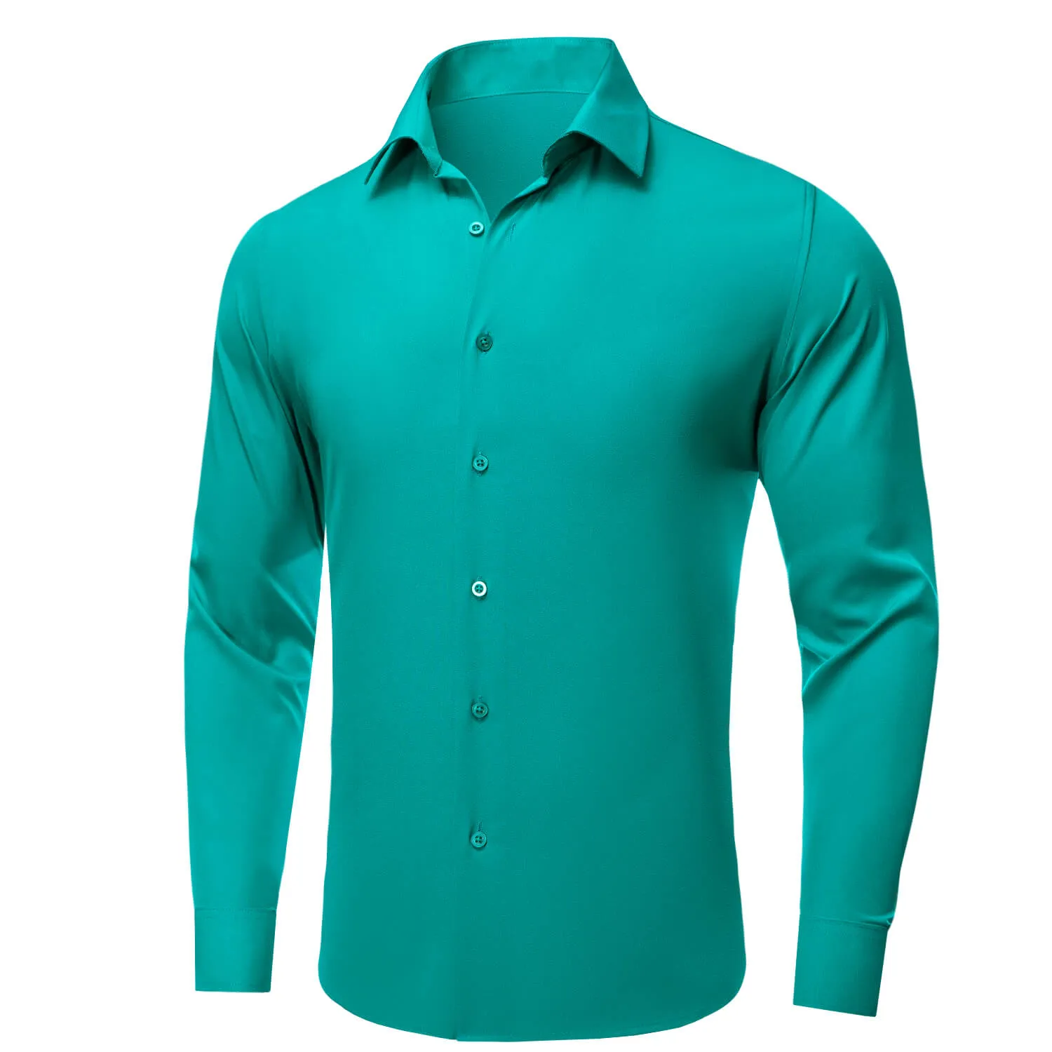 Ties2you Men's Shirt Tiffany Blue Silk Solid Long Sleeve Shirt