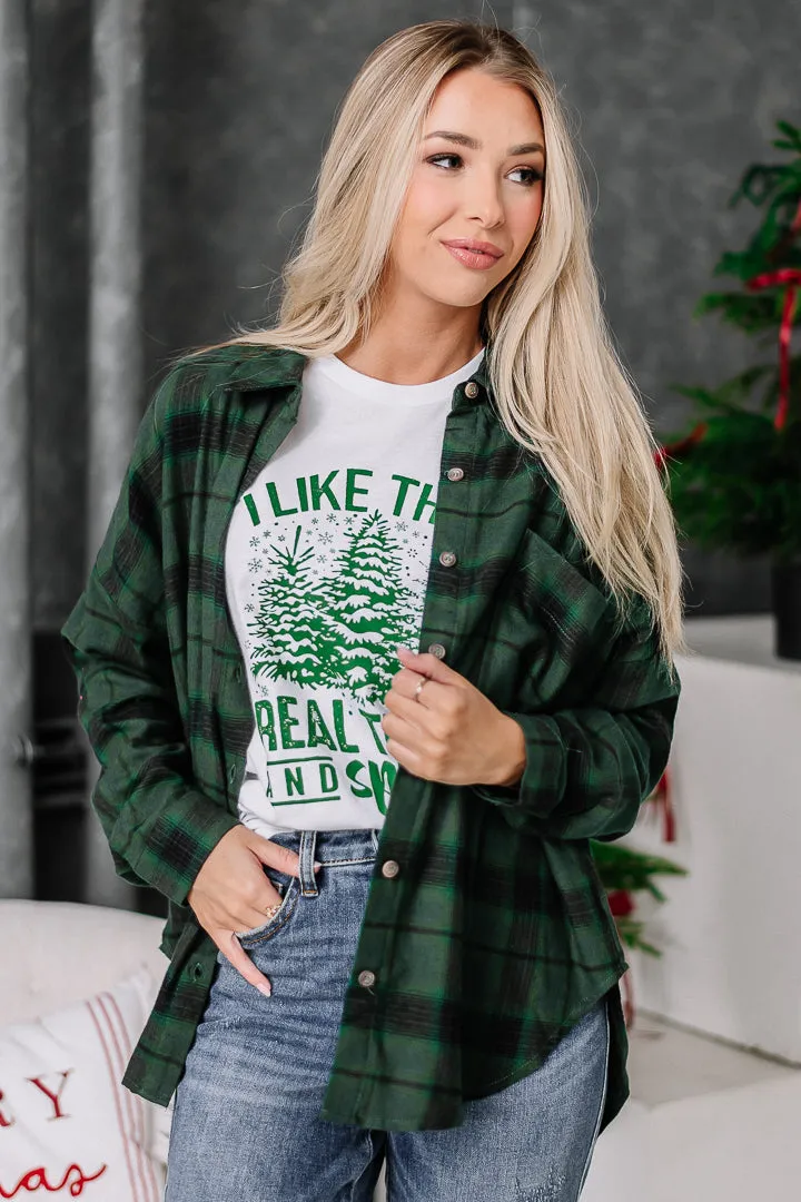 Trim The Tree Plaid Button Up Top | {Green}