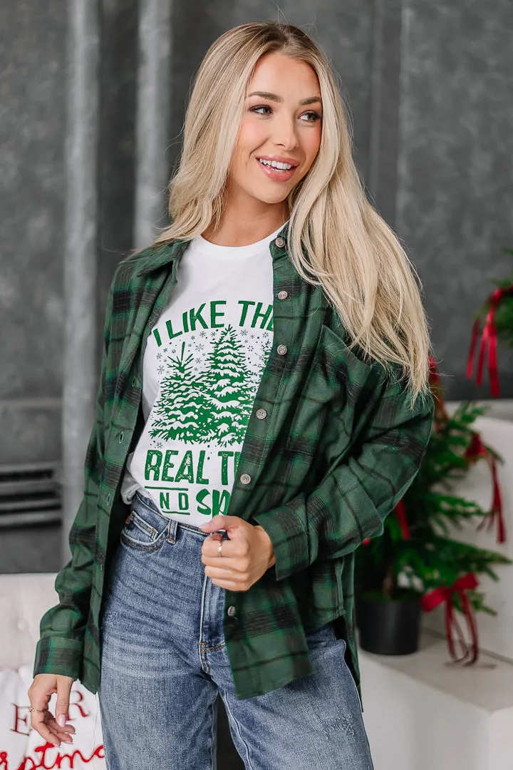 Trim The Tree Plaid Button Up Top | {Green}