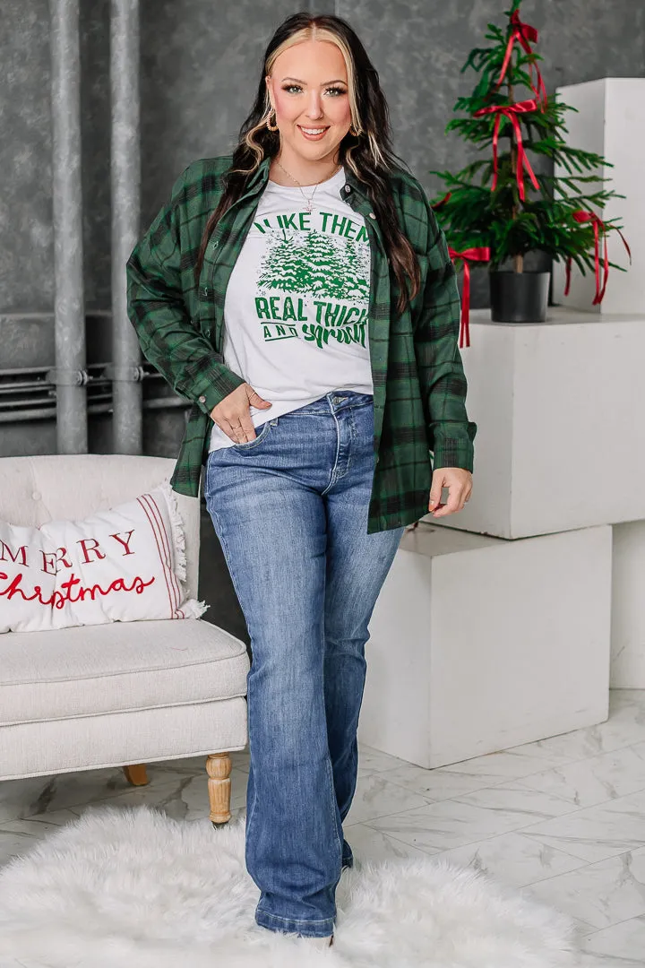 Trim The Tree Plaid Button Up Top | {Green}