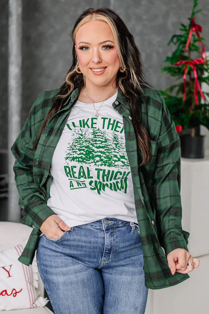 Trim The Tree Plaid Button Up Top | {Green}