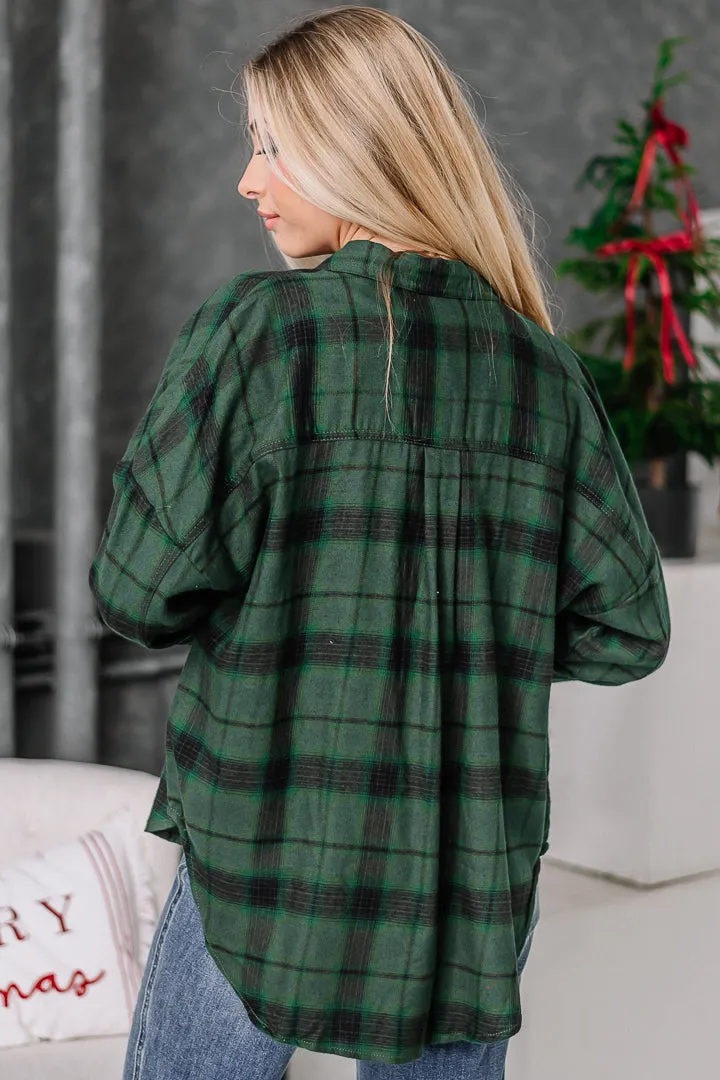 Trim The Tree Plaid Button Up Top | {Green}