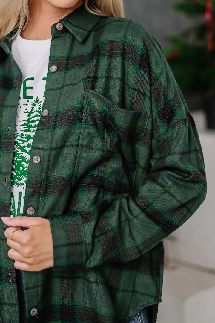 Trim The Tree Plaid Button Up Top | {Green}