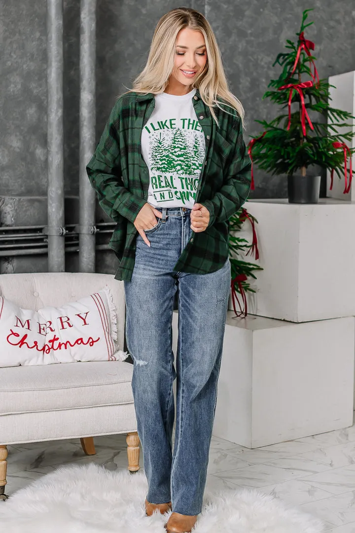 Trim The Tree Plaid Button Up Top | {Green}