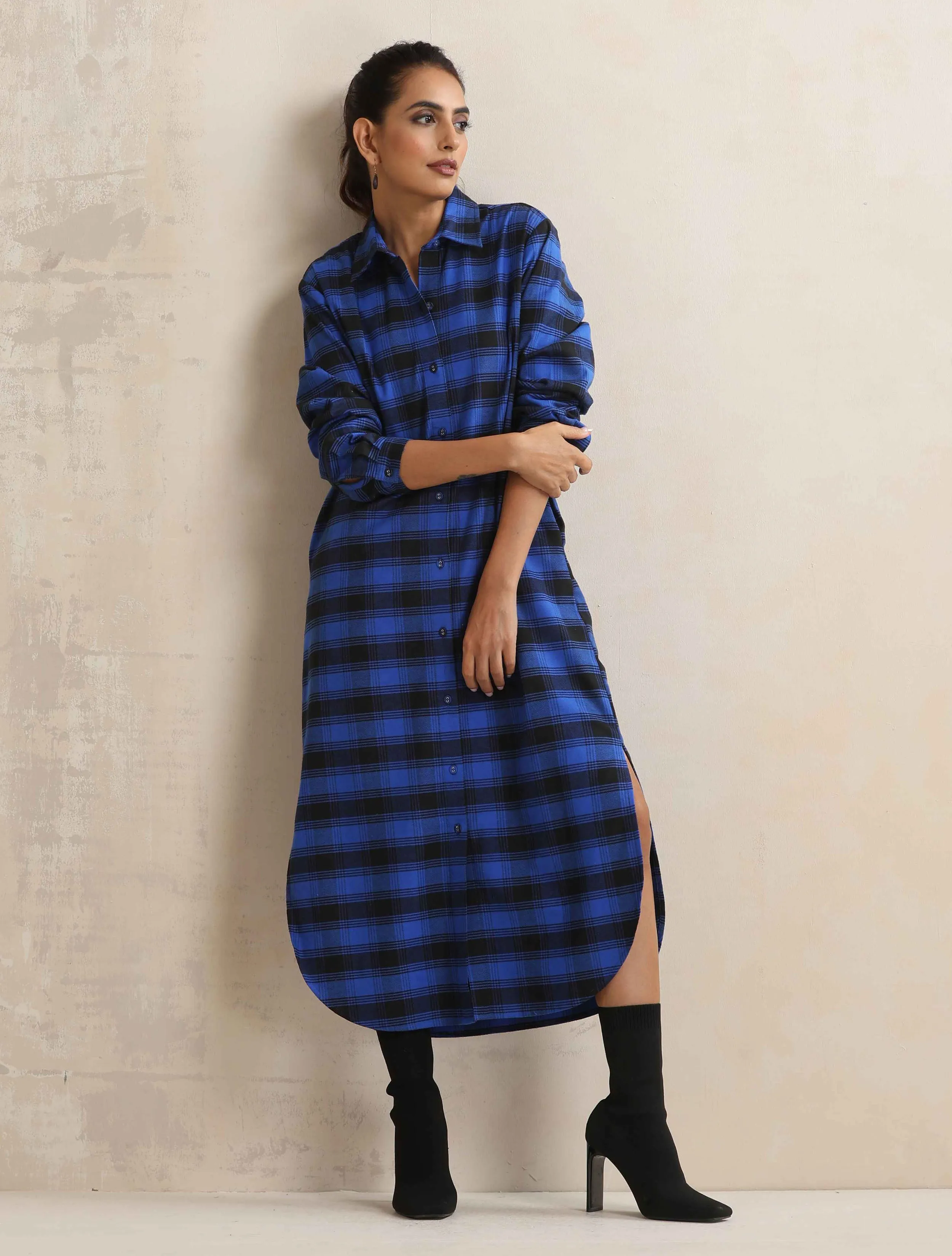 trueBrowns Blue Check Winter Shirt Dress