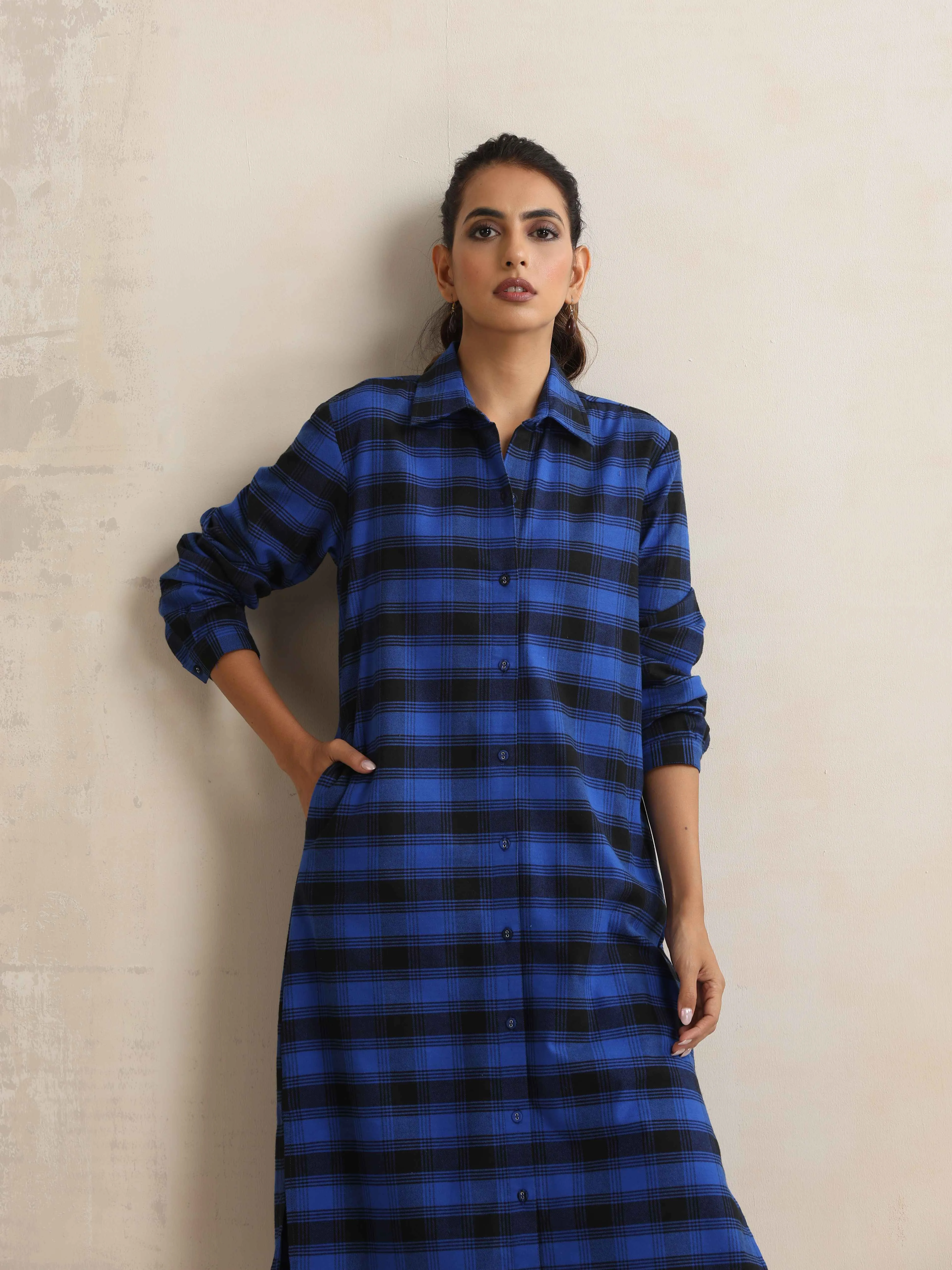 trueBrowns Blue Check Winter Shirt Dress