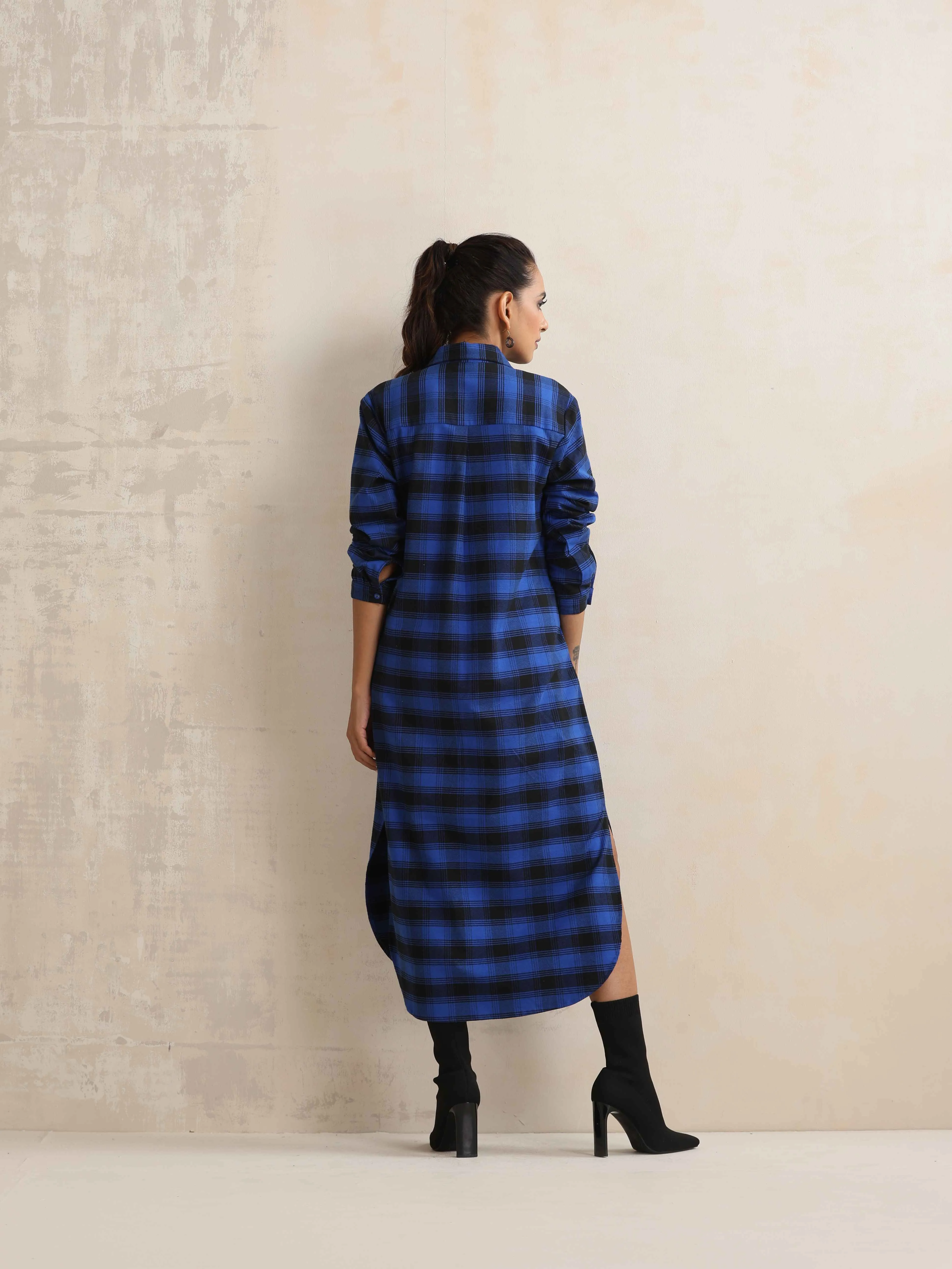 trueBrowns Blue Check Winter Shirt Dress