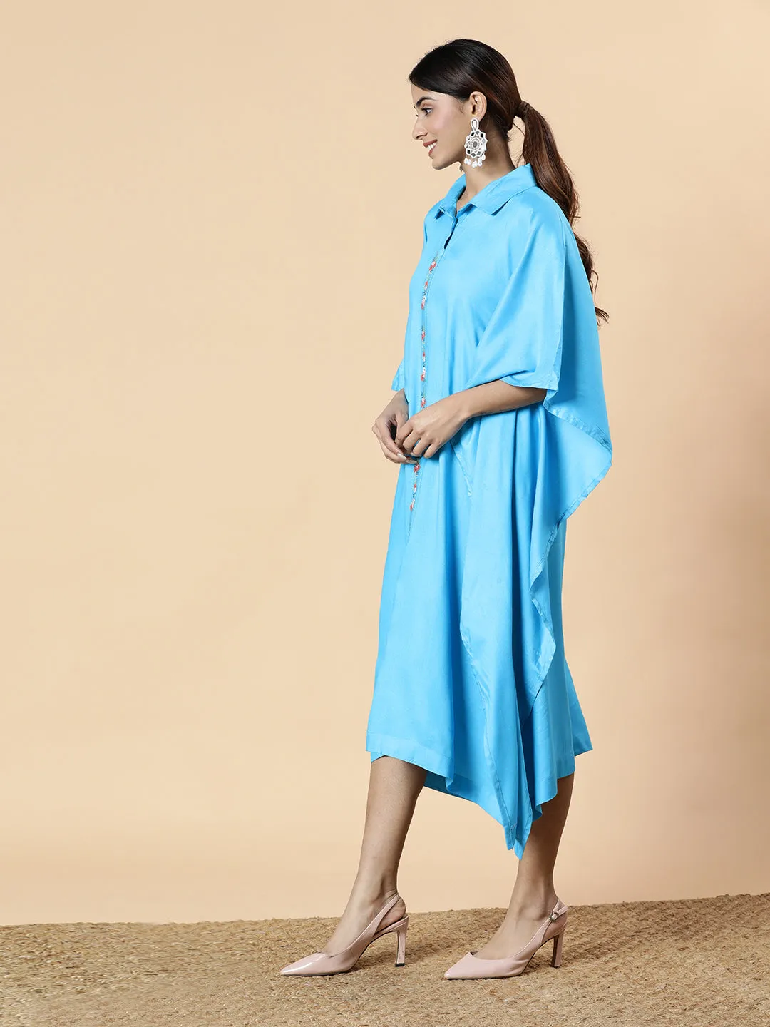 Turquoise Rayon Shirt-Kaftan - Bel