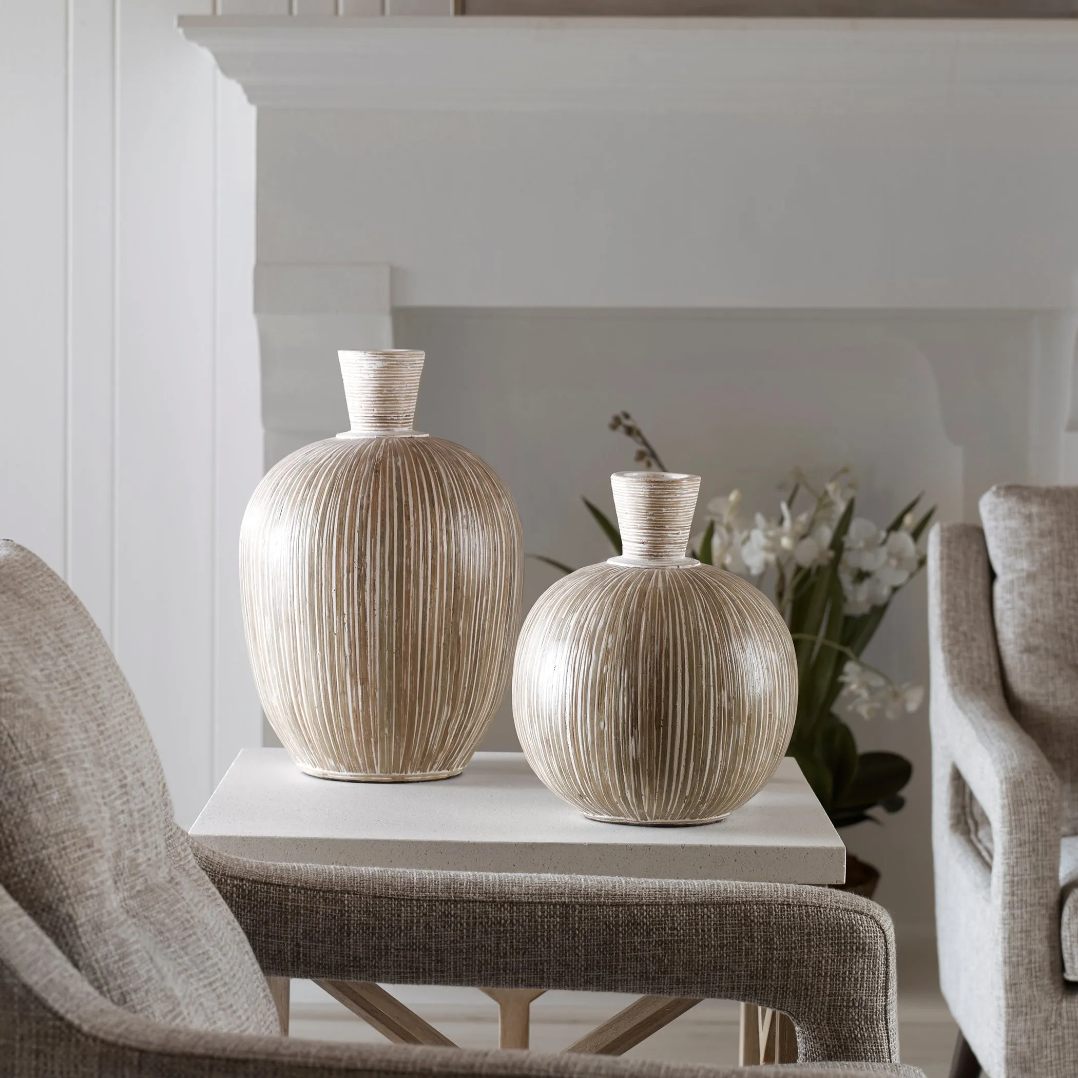 Uttermost Islander White Washed Vases, S/2