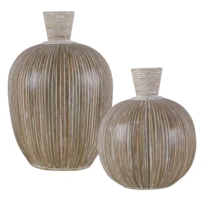 Uttermost Islander White Washed Vases, S/2