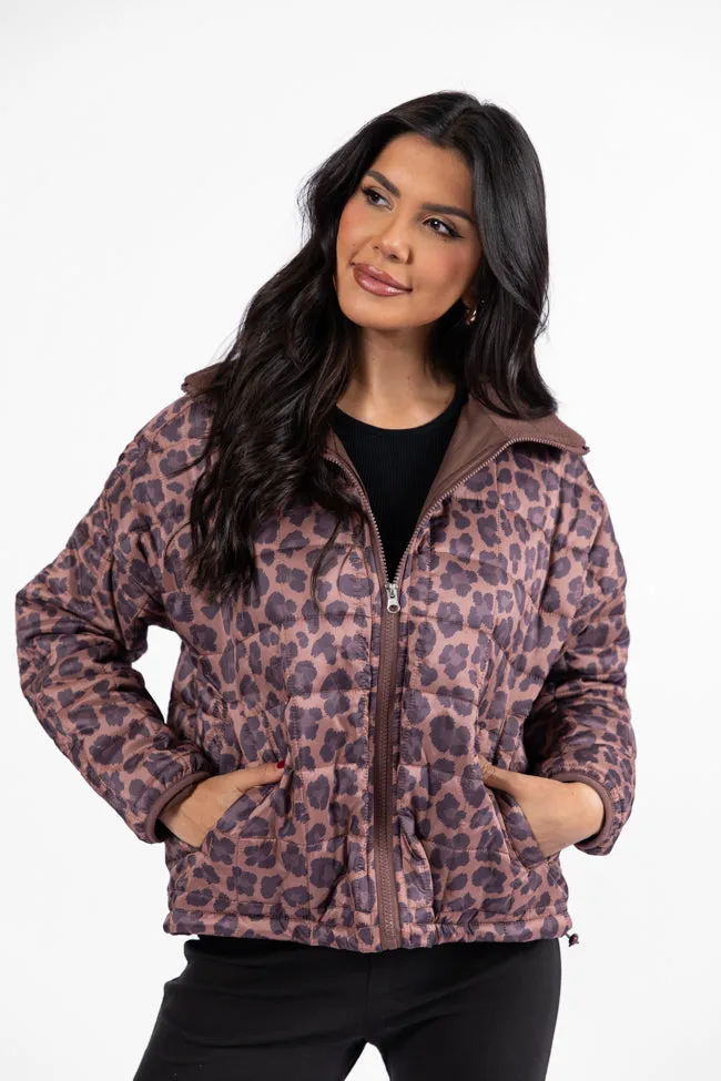 Vail Valley Brown Leopard Quilted Zip Up Jacket