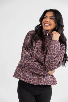 Vail Valley Brown Leopard Quilted Zip Up Jacket