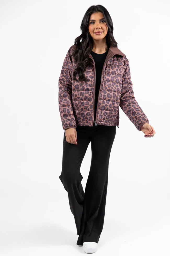 Vail Valley Brown Leopard Quilted Zip Up Jacket