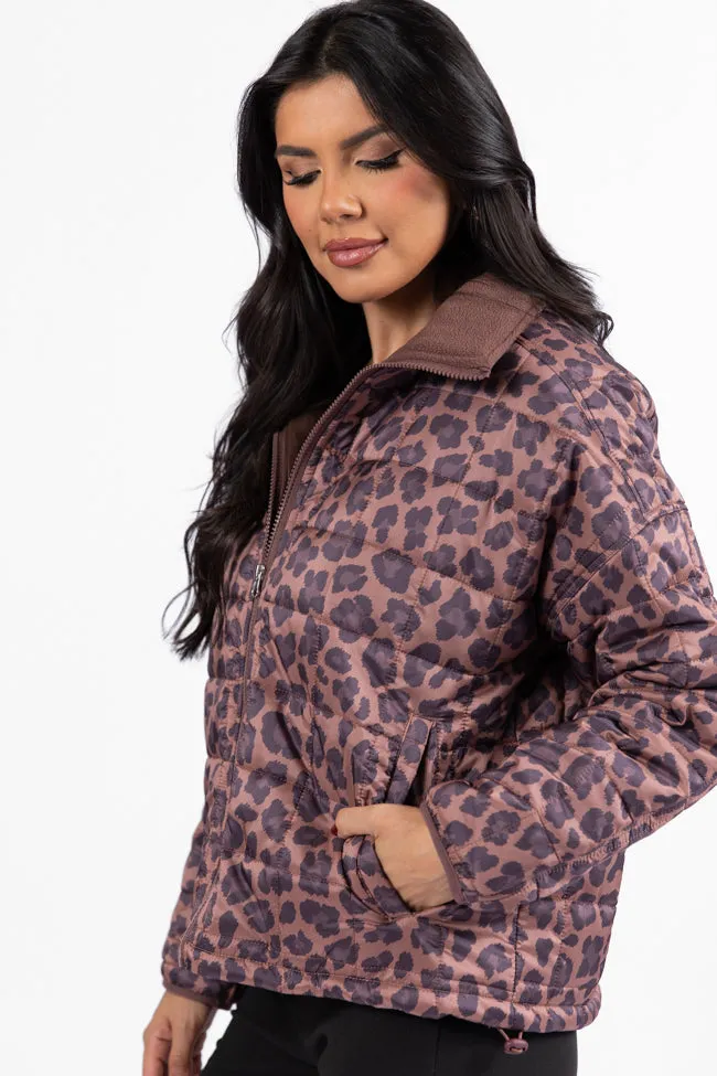 Vail Valley Brown Leopard Quilted Zip Up Jacket