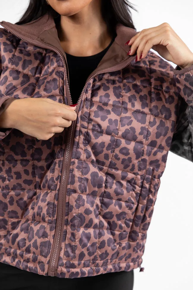 Vail Valley Brown Leopard Quilted Zip Up Jacket