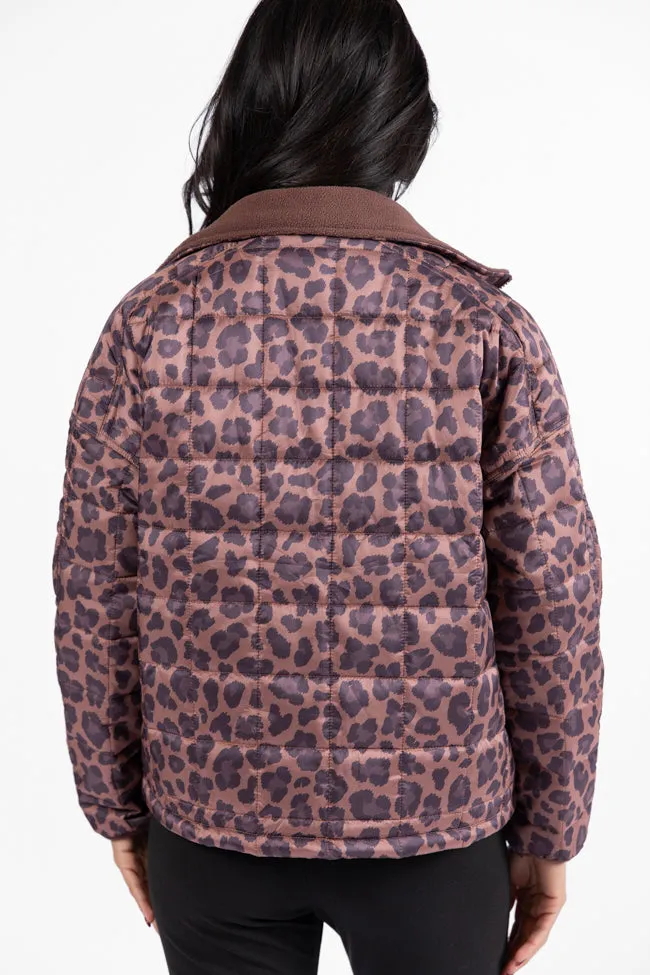 Vail Valley Brown Leopard Quilted Zip Up Jacket