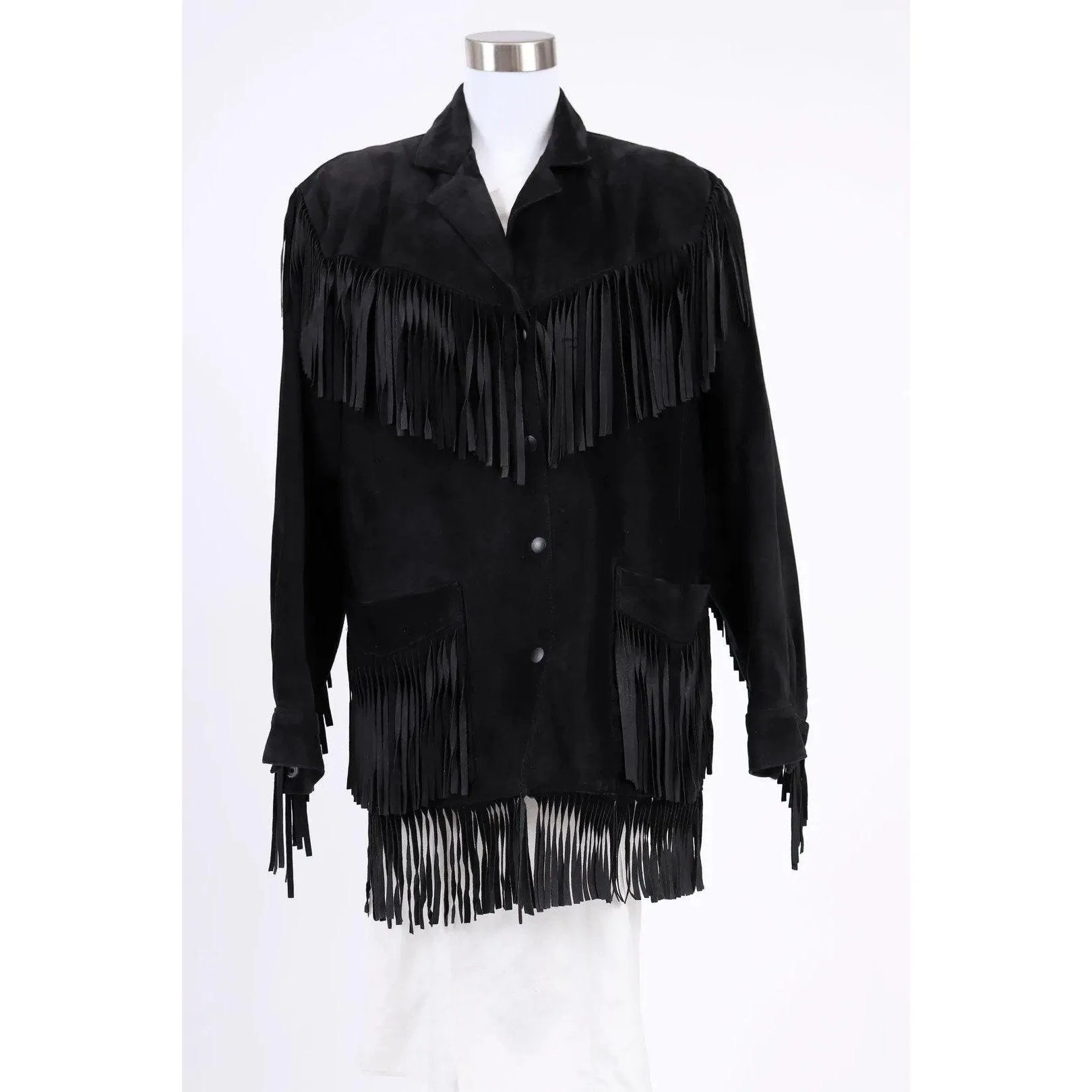 VAKKO 80's Black Suede Fringe Coat