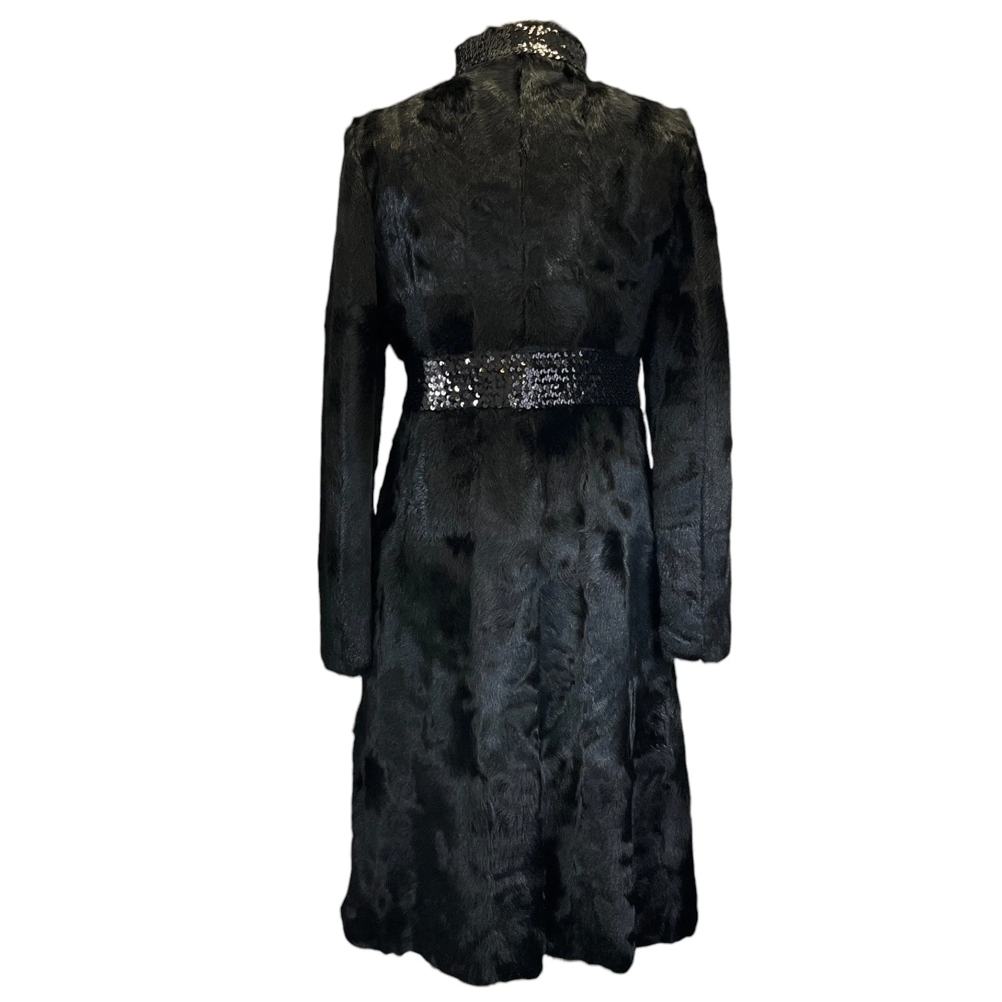 Valentino Roma Black Sequined Goat Fur Coat