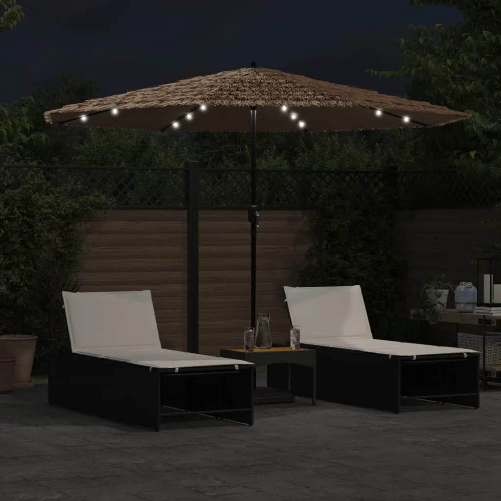 vidaXL Garden Parasol with LEDs and Steel Pole Brown 324x324x247 cm