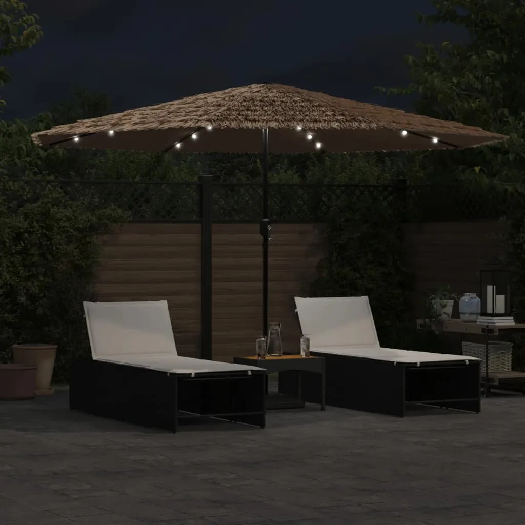 vidaXL Garden Parasol with LEDs and Steel Pole Brown 388x388x248 cm