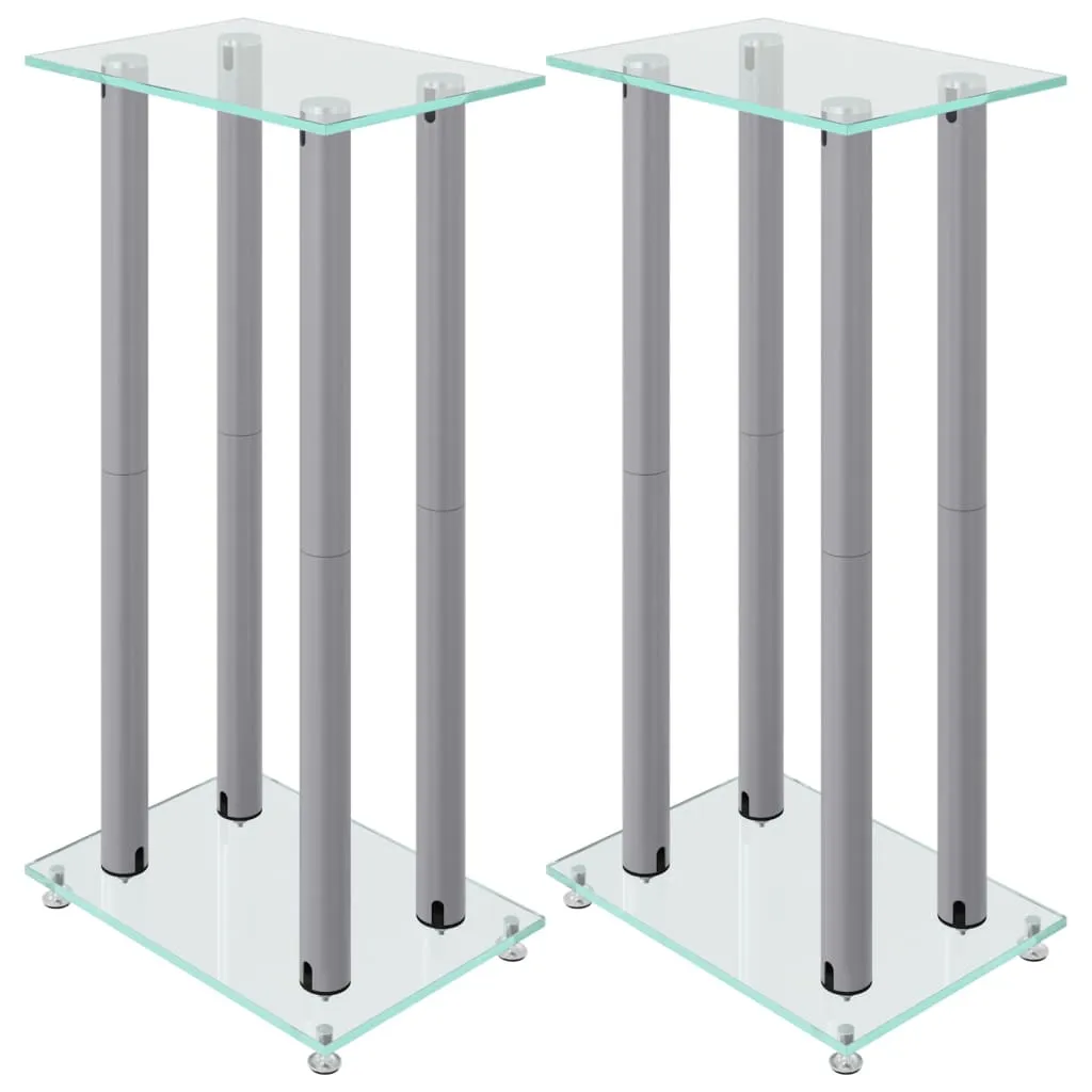 vidaXL Speaker Stands 2pcs Silver Tempered Glass 4 Pillars Design