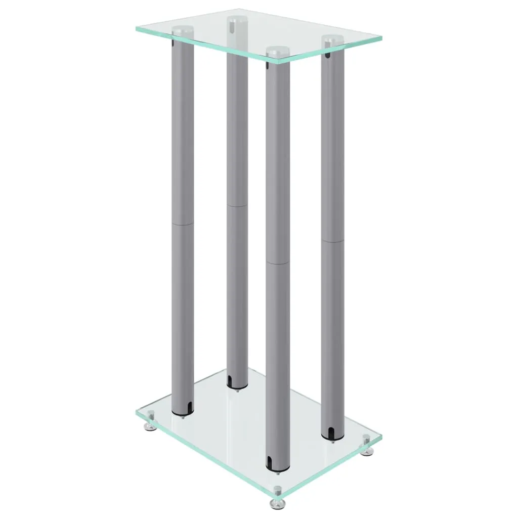 vidaXL Speaker Stands 2pcs Silver Tempered Glass 4 Pillars Design