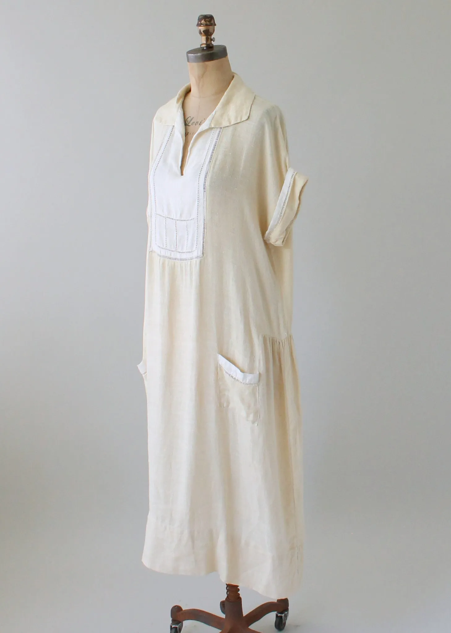 Vintage 1920s Two Tone Linen Day Dress