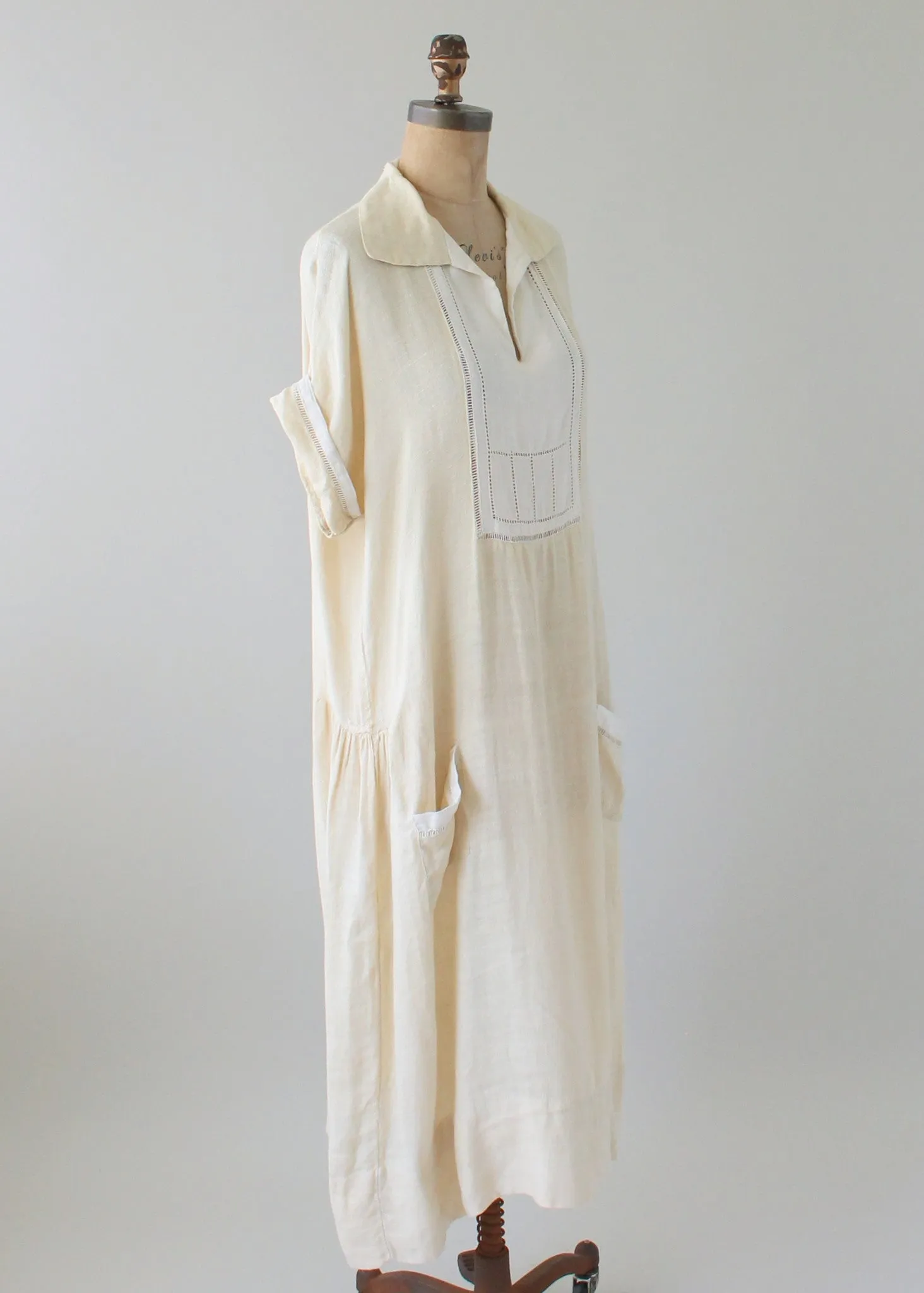 Vintage 1920s Two Tone Linen Day Dress