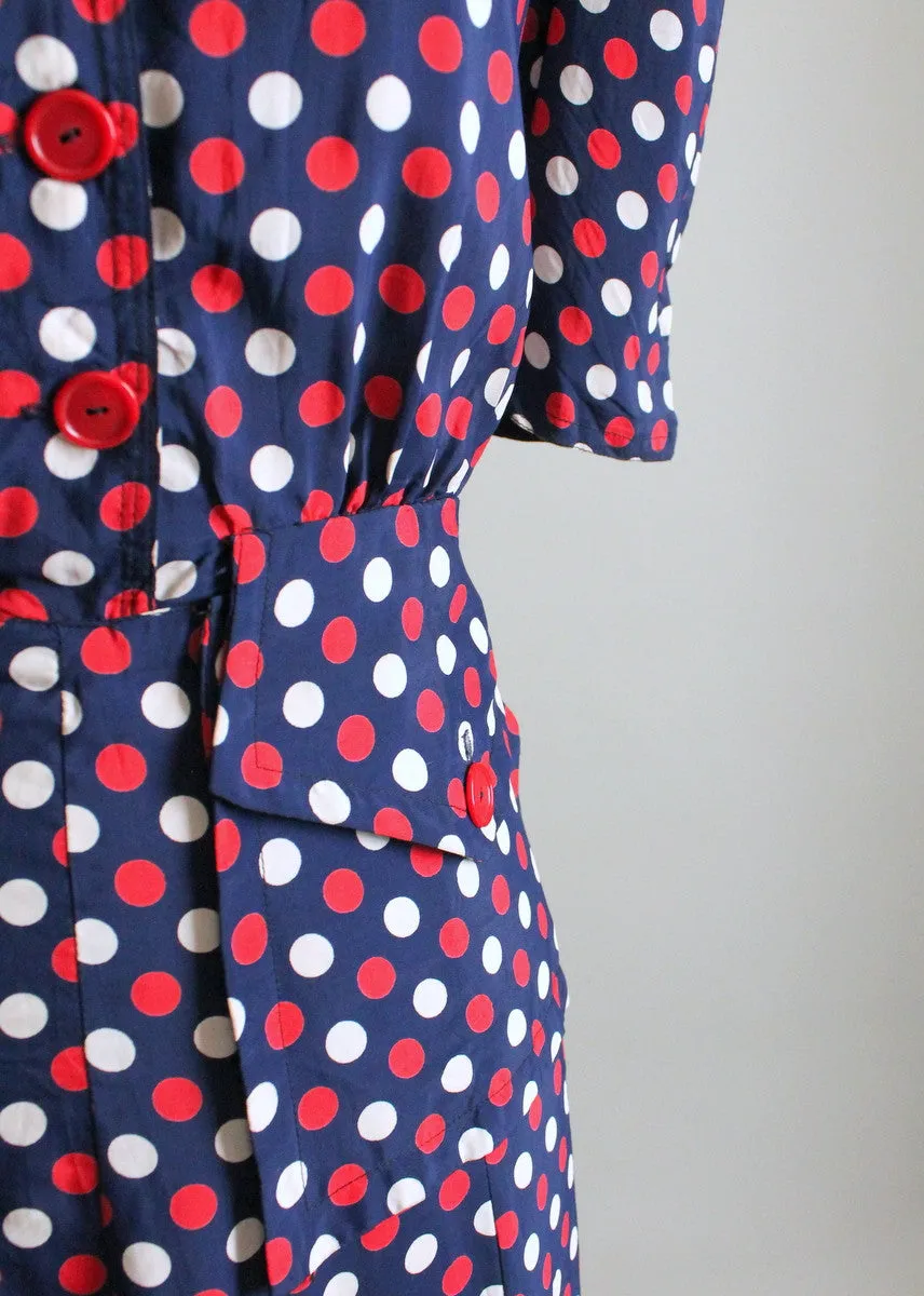 Vintage 1940s Red, White, and Blue Polka Dot Dress