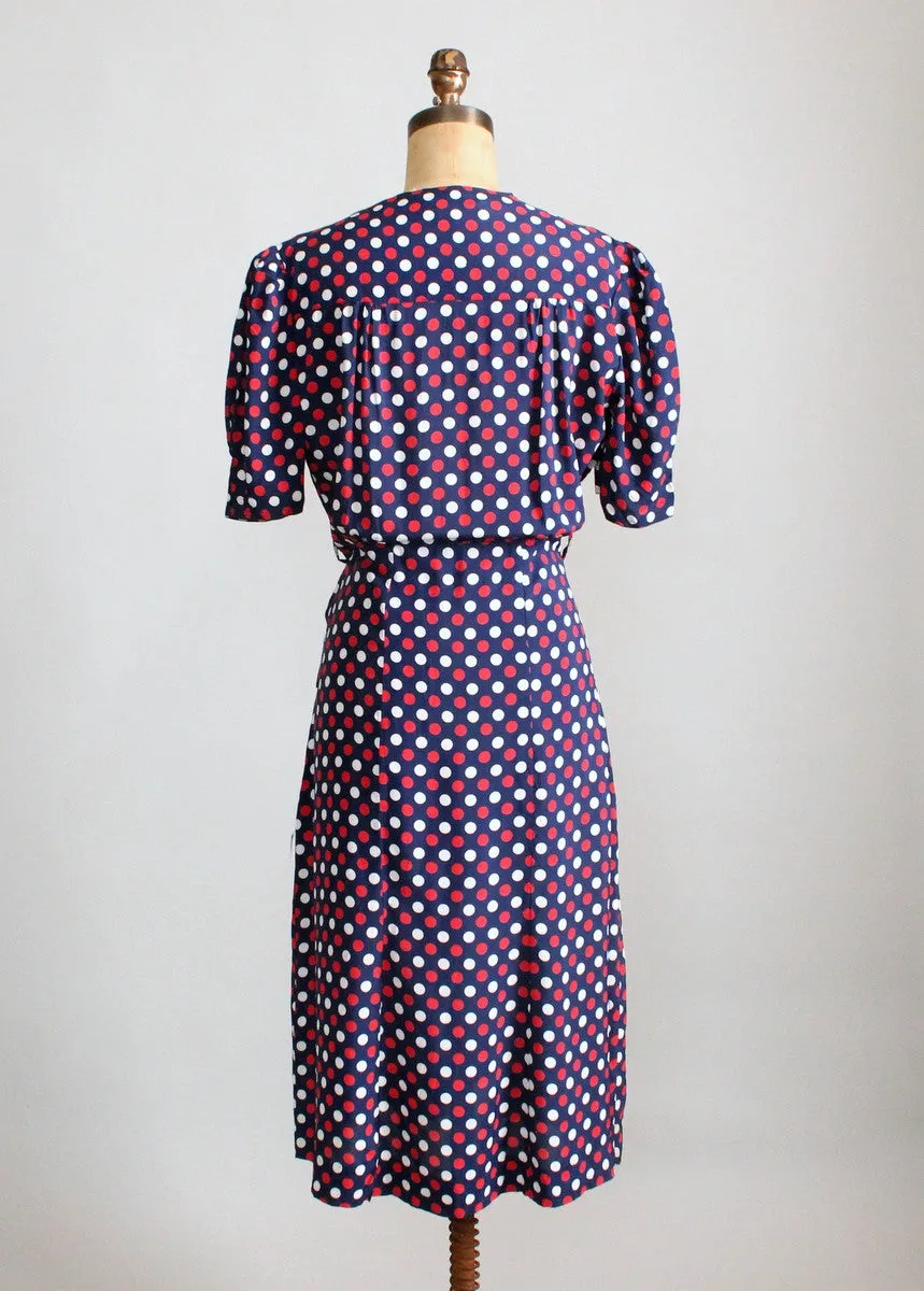 Vintage 1940s Red, White, and Blue Polka Dot Dress