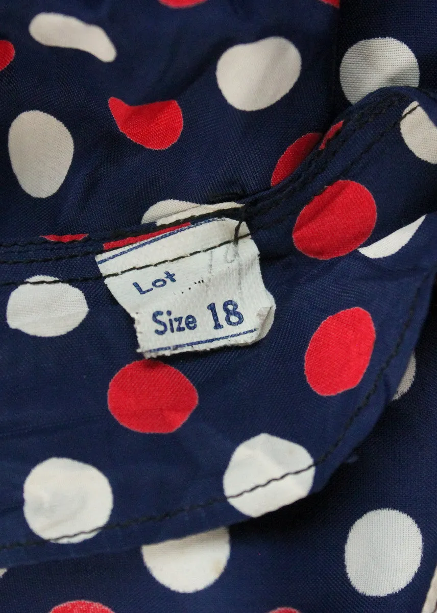 Vintage 1940s Red, White, and Blue Polka Dot Dress