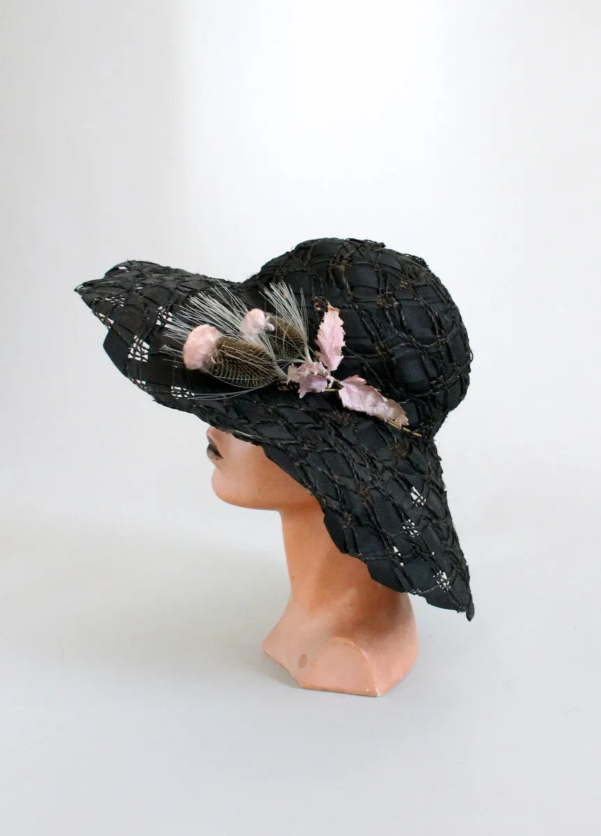 Vintage 1960s Thistle Black Floppy Hat