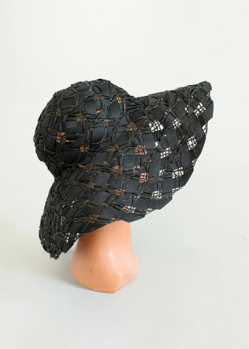 Vintage 1960s Thistle Black Floppy Hat