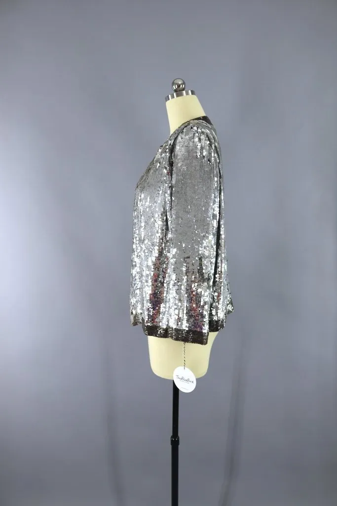 Vintage 1980s Silver Sequined Silk Jacket