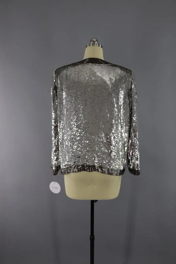 Vintage 1980s Silver Sequined Silk Jacket