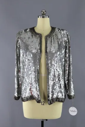 Vintage 1980s Silver Sequined Silk Jacket