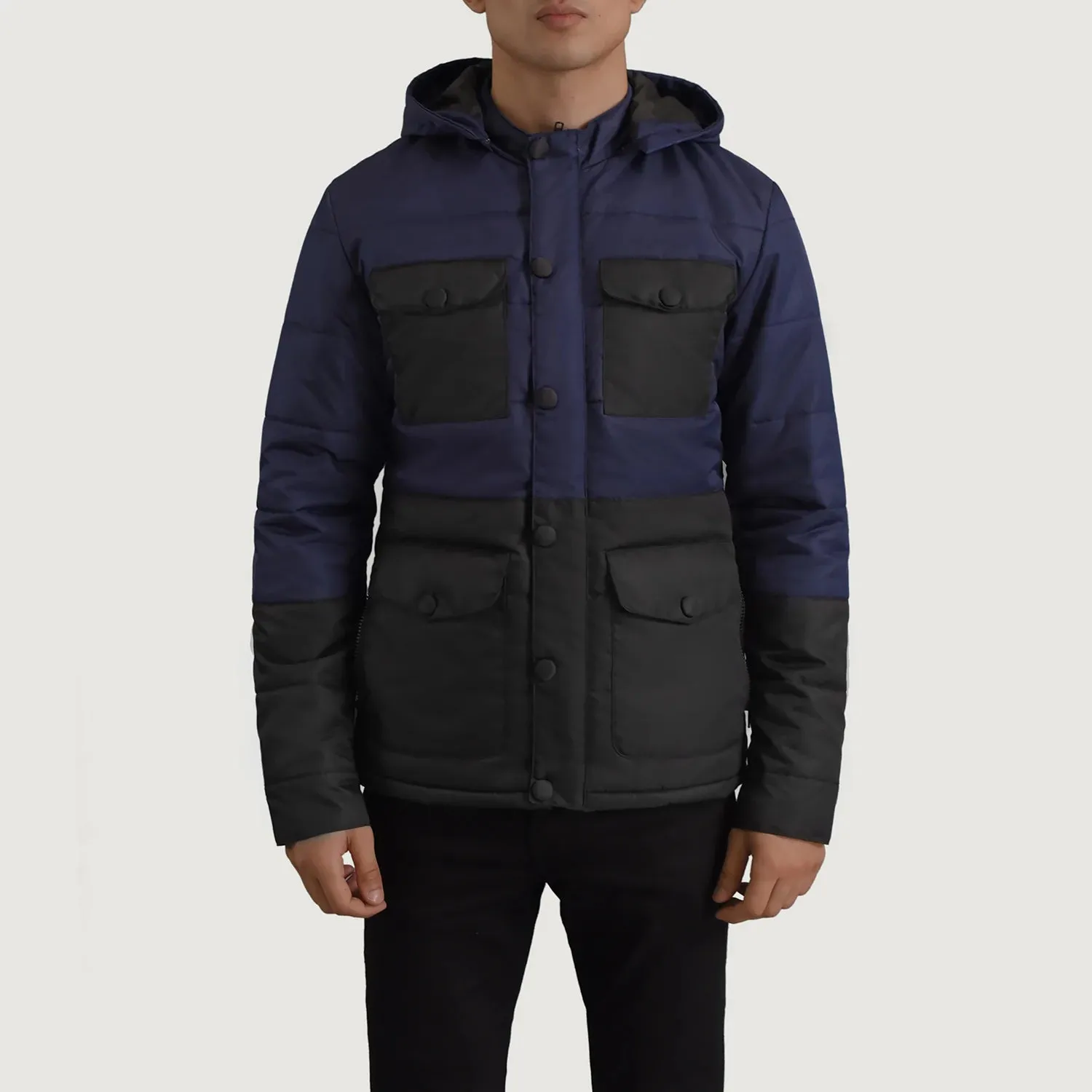 Wayne Black & Blue Hooded Puffer Jacket