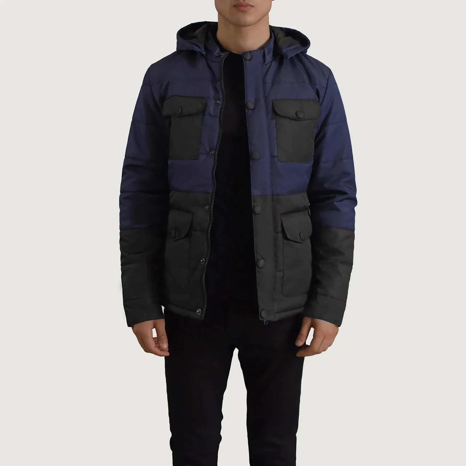 Wayne Black & Blue Hooded Puffer Jacket