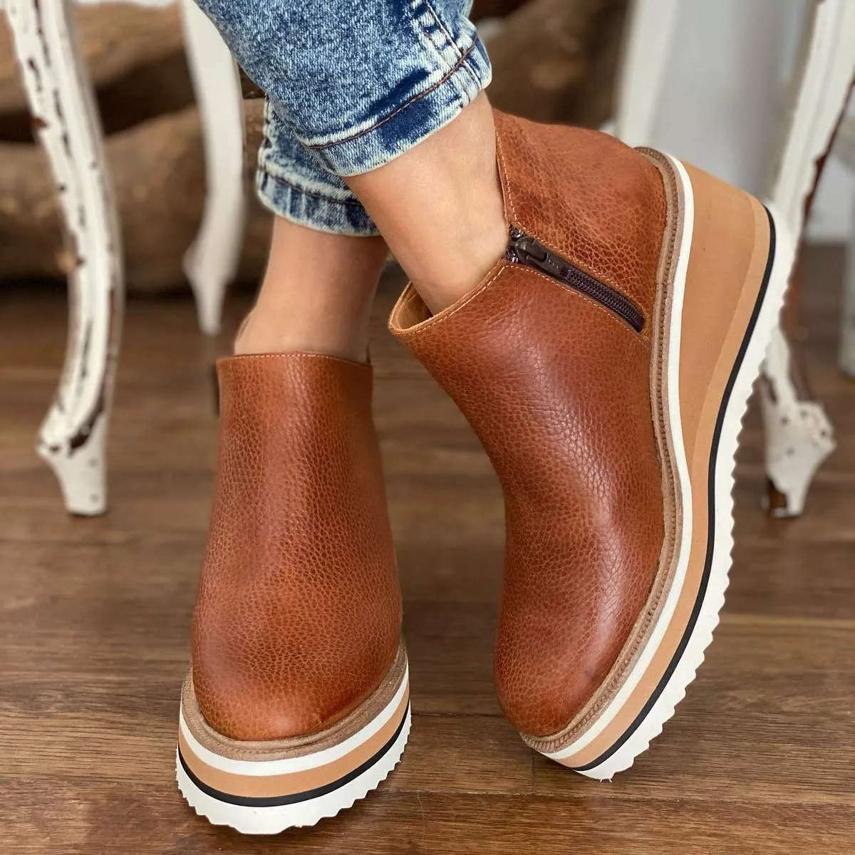 Winter Comfy Slip-on Ankle Arch Support Leather Walking Boots for Women