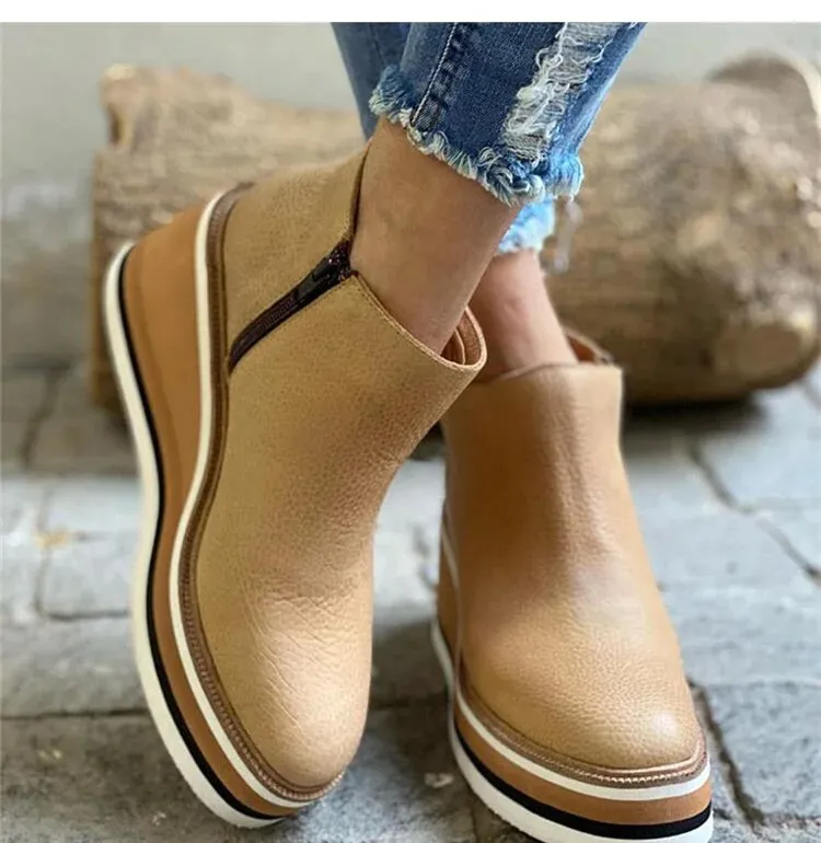 Winter Comfy Slip-on Ankle Arch Support Leather Walking Boots for Women