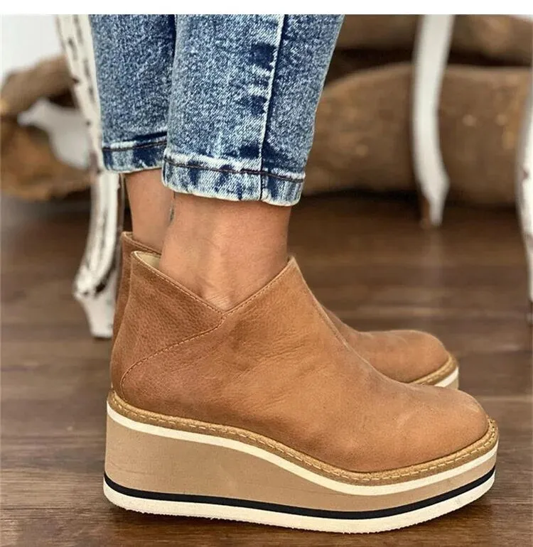 Winter Comfy Slip-on Ankle Arch Support Leather Walking Boots for Women