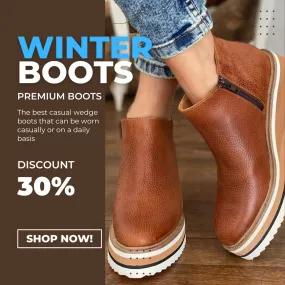 Winter Comfy Slip-on Ankle Arch Support Leather Walking Boots for Women