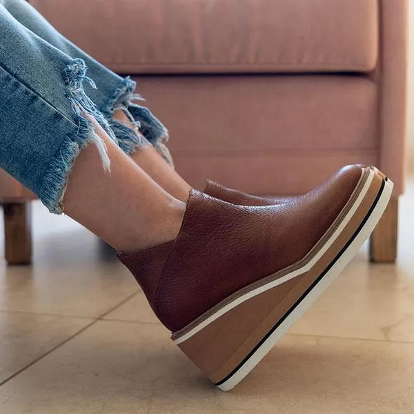 Winter Comfy Slip-on Ankle Arch Support Leather Walking Boots for Women