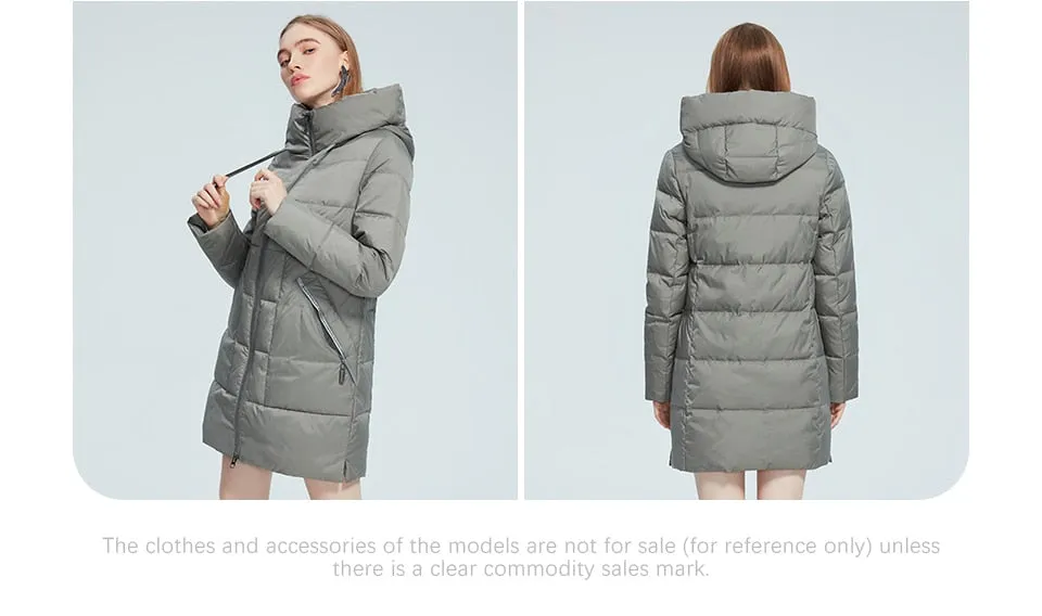 Winter Jacket Women's Stand Collar Hooded Cold Protection Windproof Lady Coat Big Pocket Mid-Length Parka