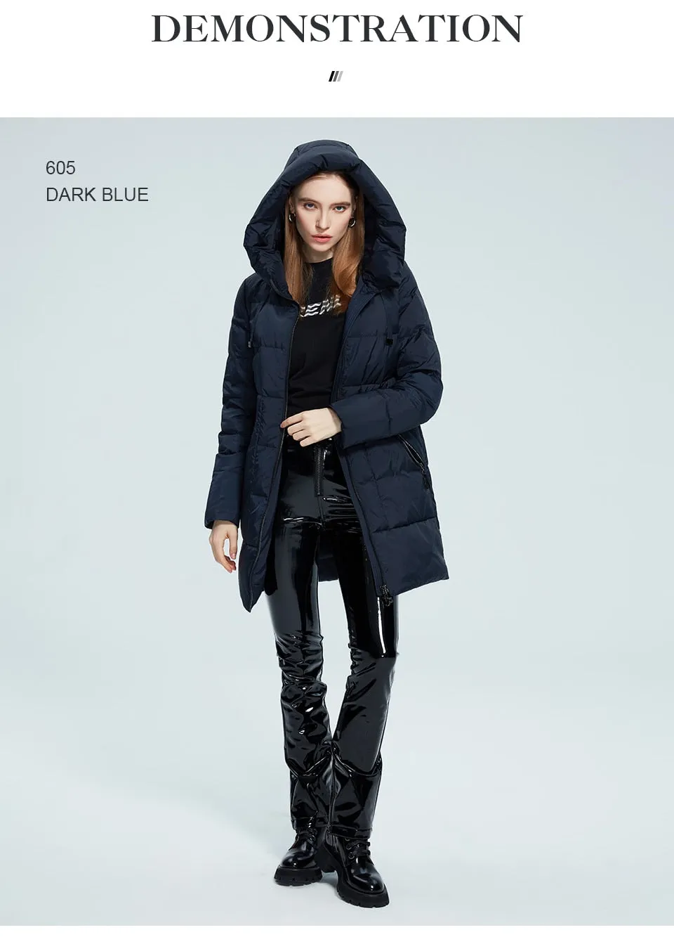 Winter Jacket Women's Stand Collar Hooded Cold Protection Windproof Lady Coat Big Pocket Mid-Length Parka