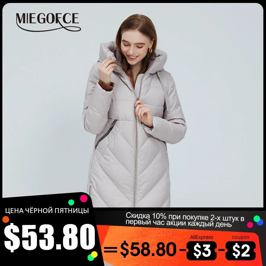 Winter Women Long Cotton Jacket Stand Collar Hooded Warm Windproof Coat Pockets Zipper Parka